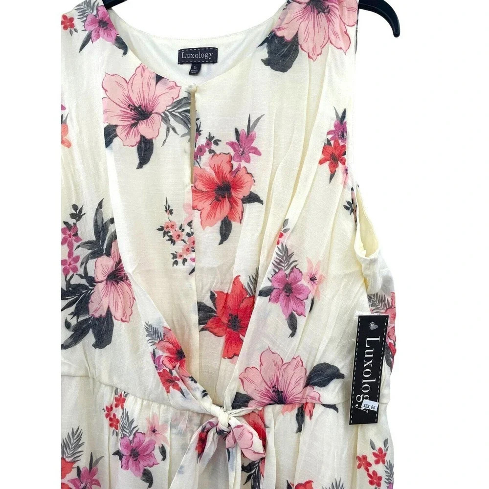Luxology Women's 3X Floral Midi Dress Sleeveless Keyhole Tie-Waist Lined NWT - Picture 7 of 13